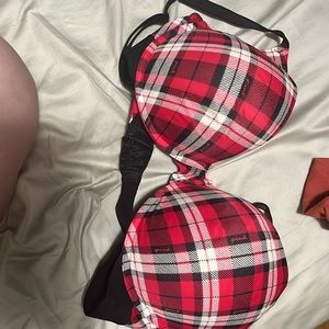 Pink by Victoria’s Secret Red and Black Plaid T-Shirt Push-Up Bra